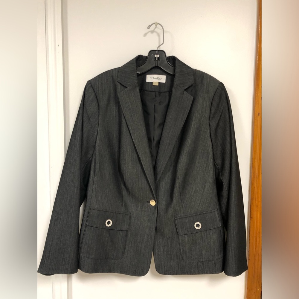 Calvin Klein Women's Blazer Size 14W/14M/14F Color Grayish Black
